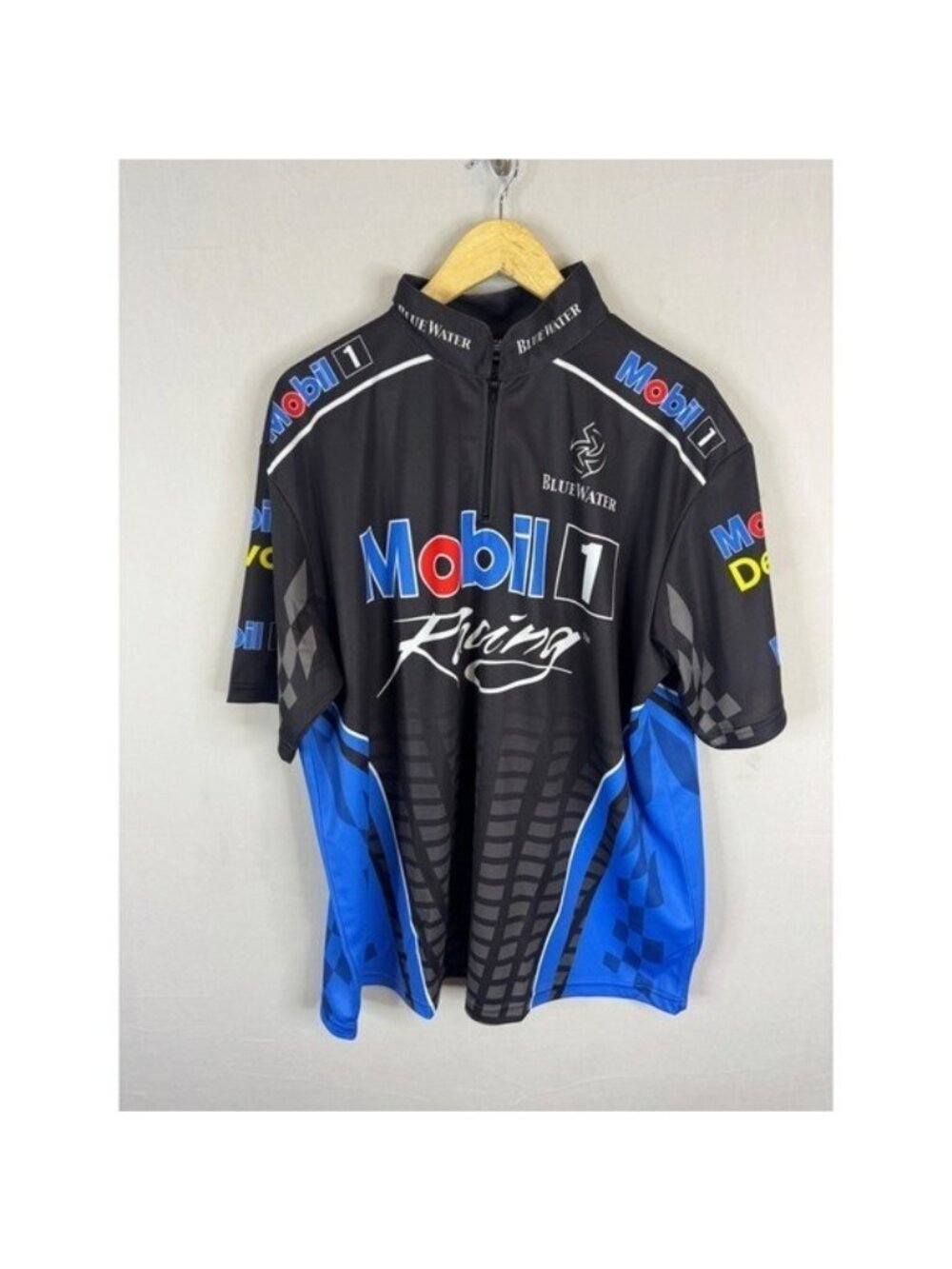 Fast Eddie Racewear Mobil 1 Racing Jersey XL Black Blue Quarter Zip Pit Shirt